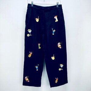 Saint Tropez Pants Sz 8 Women’s West Cropped Black Linen High-Rise Vacation